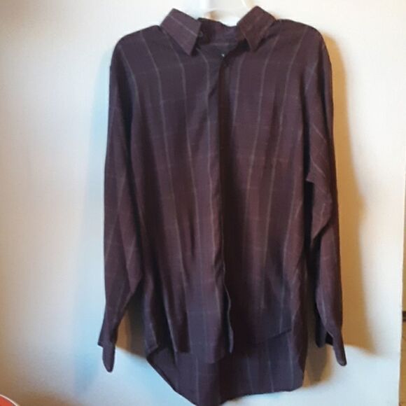 VAN HEUSEN BURGUNDY PLAID MENS BUTTONDOWN M - Picture 1 of 7